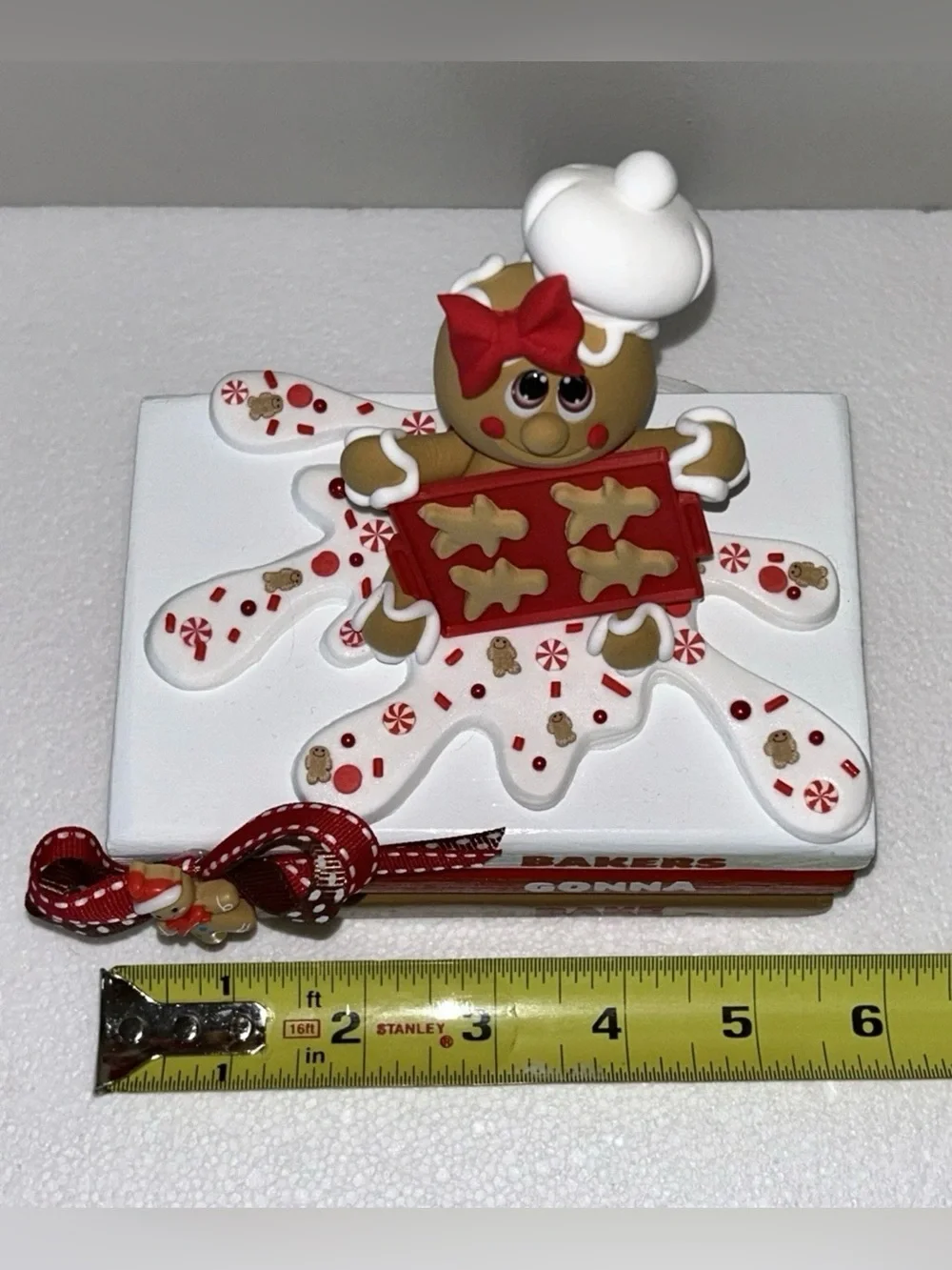 Fake Gingerbread Baker Tabletop Accent Book Stack - Red, White & Brown Handmade